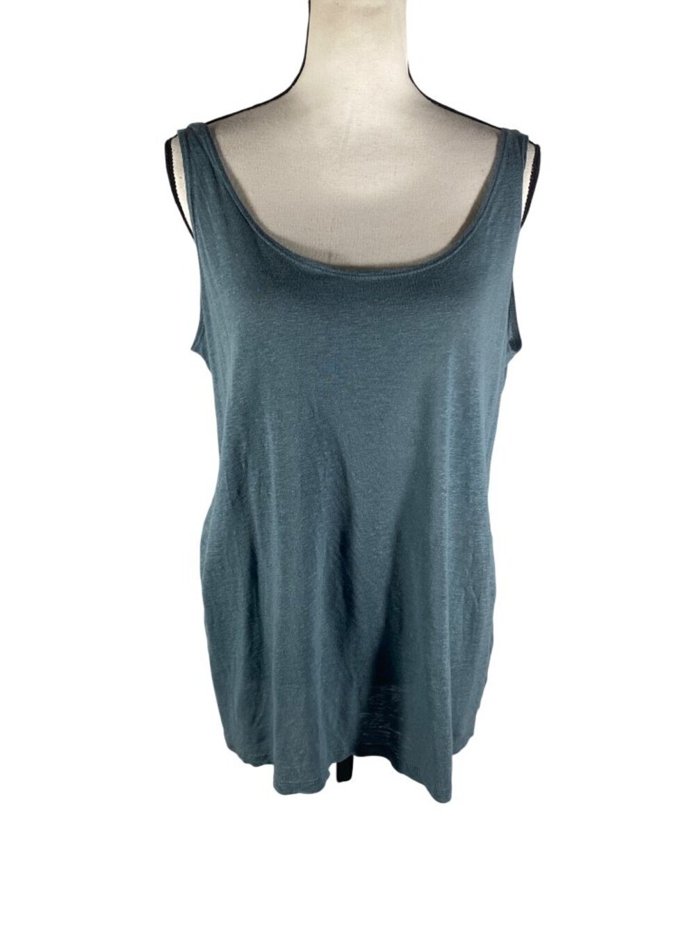 Lisa Bayne teal Blue Linen Blend Sleeveless Tank Top Womens Sl light lagenlook